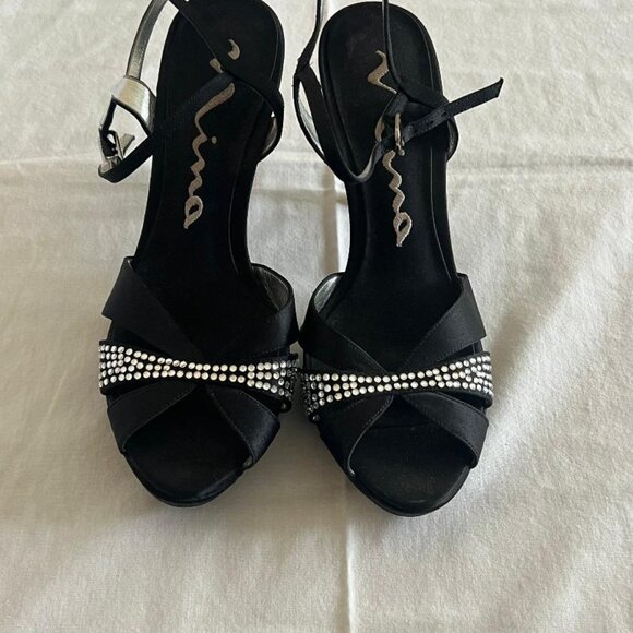 Nina Black Satin Dress Heels with Bling (Size 7N) - Picture 3 of 5